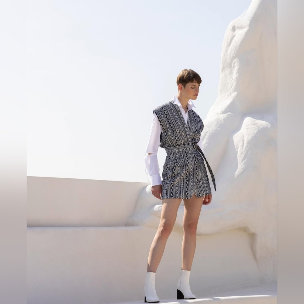 SILVIA TCHERASSI Galicia Dress In NAVY-BLACK MOSAIC TILE
